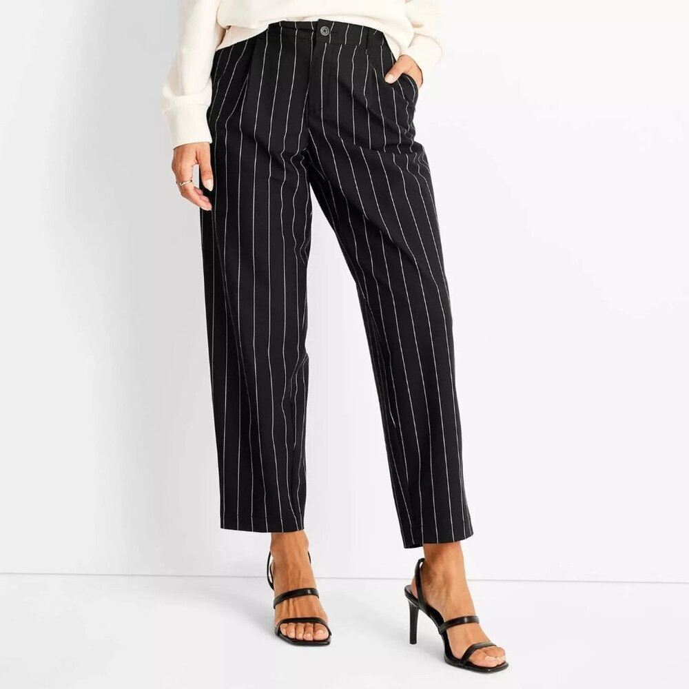 NWT Future Collective Black Pinstripe Pleated Trousers